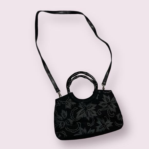 Forever By Fossil Black Embroidered Hand Bag Style Crossbody Circle Handle - Picture 1 of 7